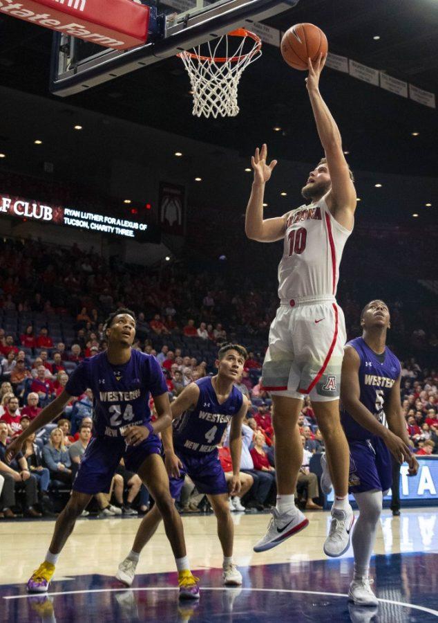 Arizonas Ryan Luther, 10, goes up for the lay up during the Arizona-West New Mexico University game on Tuesday, Oct. 30 at the McKale Center in Tucson, Ariz.