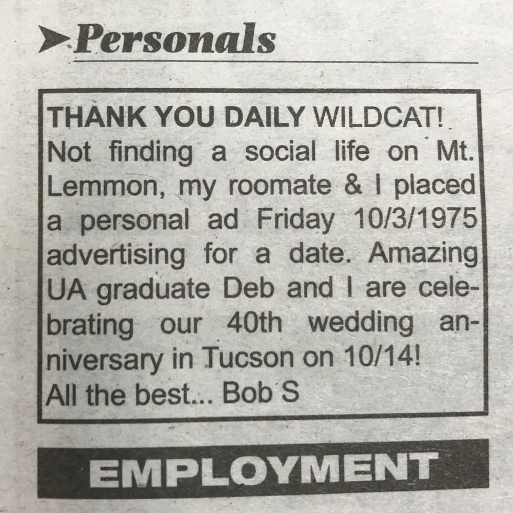 A photo of the advertisement placed by Robert Skarda on Oct. 3, 2018 in celebration of he and his wife's 40th wedding anniversary.