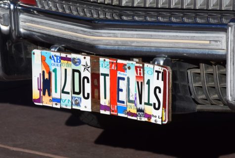 The license plate of the Wildcat Elvis car for the parade during the homecoming celebration. This year’s homecoming game was against Oregon.