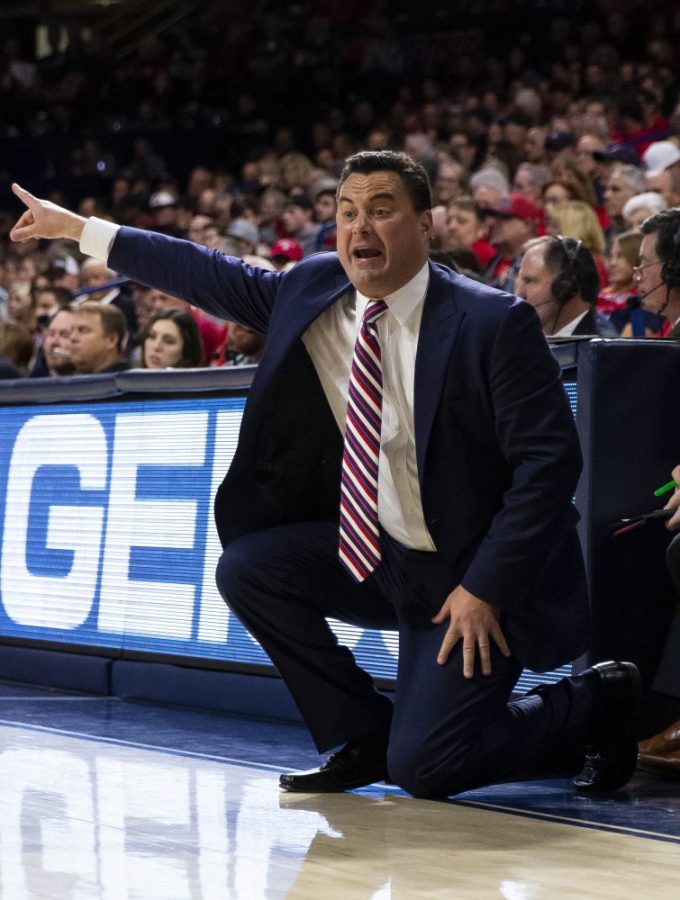 Arizona basketball head coach, Sean Miller, shouts plays at his team during the the Arizona-UTEP game on Wednesday, Nov.14, 2018 at the McKale Center in Tucson, Ariz.
