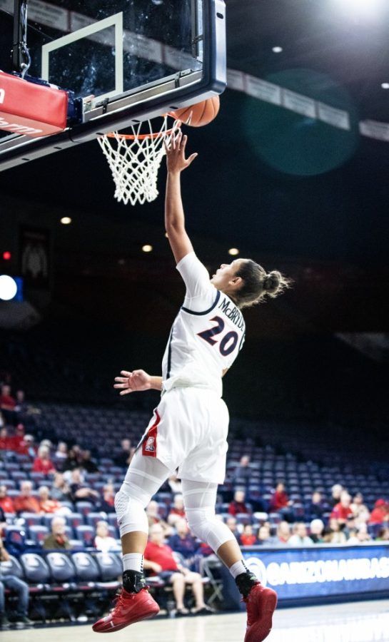 Arizona+womens+basketball+forward+Dominique+McBryde+%2820%29+drives+to+the+basket+for+a+layup+in+the+Arizona-Western+game+at+McKale+Stadium+on+Monday%2C+November+5%2C+2018%2C+in+Tucson%2C+AZ.%0A