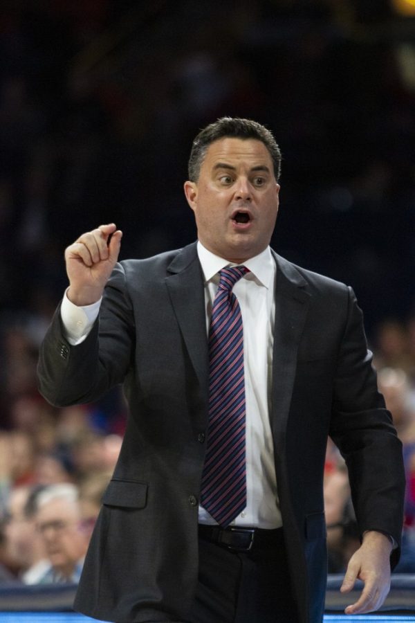 Arizona Mens Basketball Head Coach Sean Miller yells directions at his bench during the Arizona-UC Davis game on Saturday, Dec. 22, 2018 at the McKale Center in Tucson, Ariz.