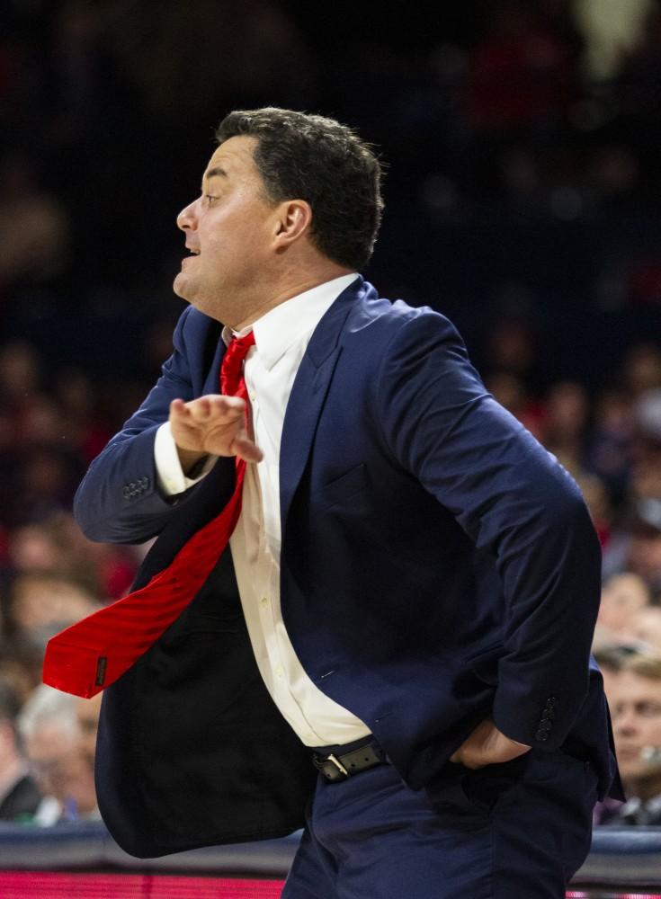 Arizona Men's Basketball Head Coach Sean Miller yells directions at his team during the Arizona-Montana game on Wednesday, Dec. 19, 2018 at the McKale Center in Tucson, Ariz.