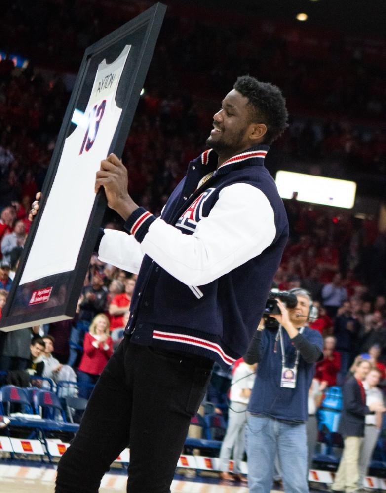Deandre Ayton receives a ring of honor for his time on the Arizona basketball team during the halftime of Arizona v. Colorado game. 