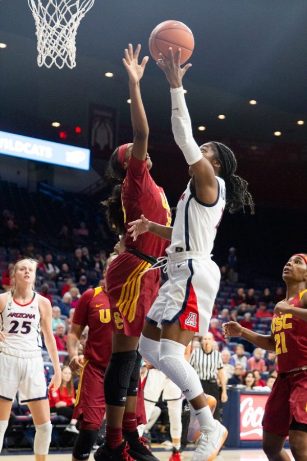 Guard Aari McDonald (2) shoots the ball during the game against USC on Friday, Jan. 25 at McKale Center. The Cats won 71-68. 
