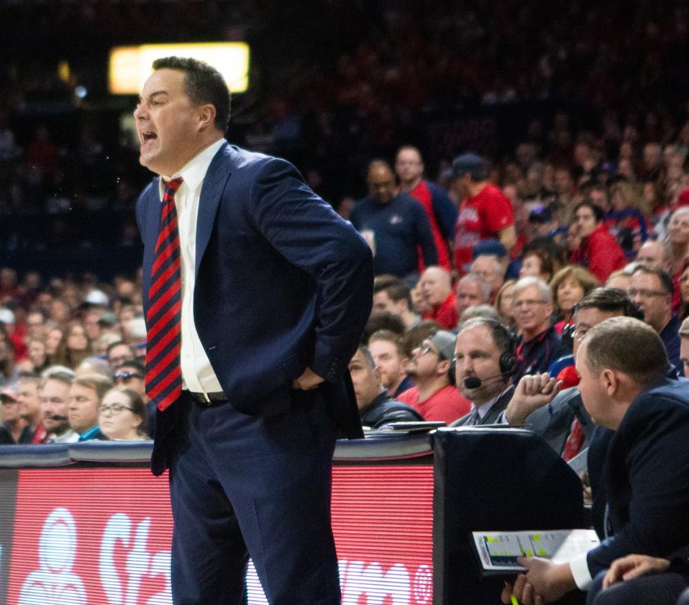 Sean Miller gives orders to his team from the sidelines during the game against Utah on Saturday, Jan. 5 at McKale Center.