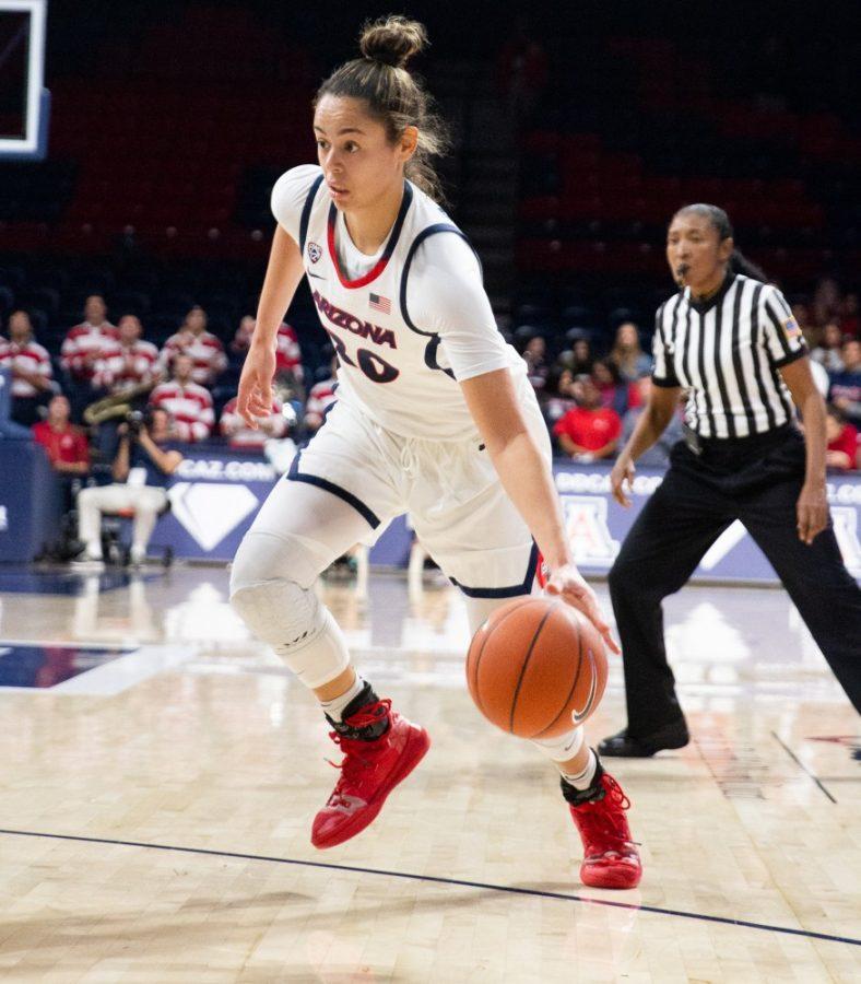 Forward Dominique McBryde (20) drives toward the basket during the game against USC on Friday, Jan. 25 at McKale Center. 