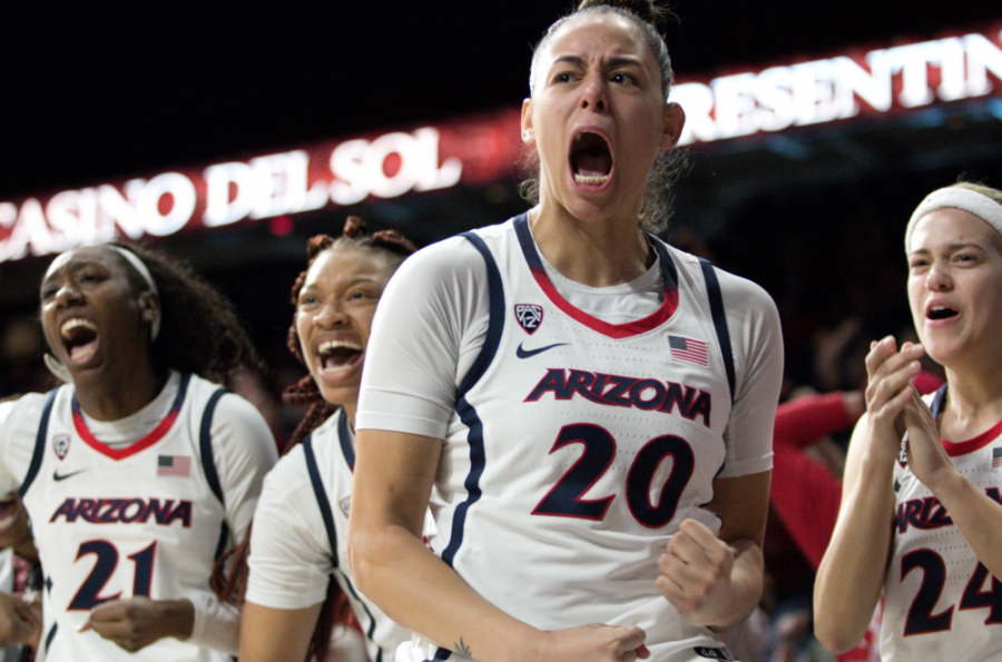 Dominique McBryde (20) cheers on her team during the Arizona-UCLA game on Sunday January 28, 2019 in the McKale Center.  The Wildcats lost 98-93. 