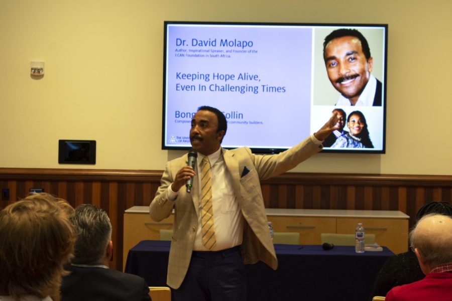 Dr. David Molapo gives a talk about how to have a positive outlook on life at the Keeping Hope Alive event at Old Main at The University of Arizona in Tucson AZ on Monday February. 11, 2019. David Molapo is the founder of the I CAN foundation in South Africa.
