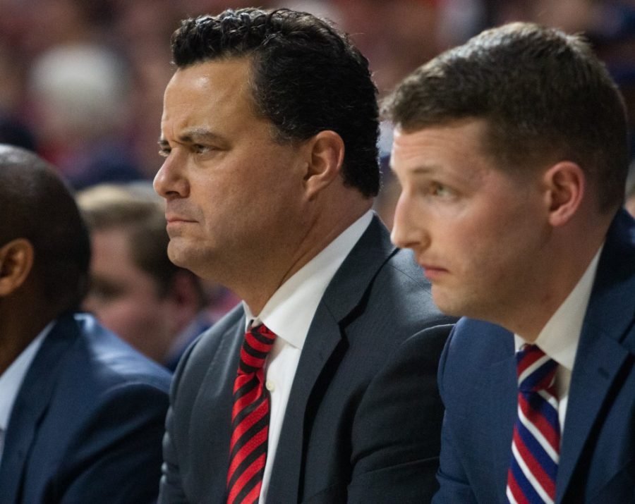 Sean Miller watches the game against Washington State University from the sidelines on Saturday, Feb. 9 at McKale Center. Arizona lost 69-55. 