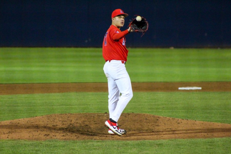 Left-handed pitcher, Randy Labaut (#17) during the game vs UMass-Lowell on February 15th. The wildcats won the night with the score of 12-4.
