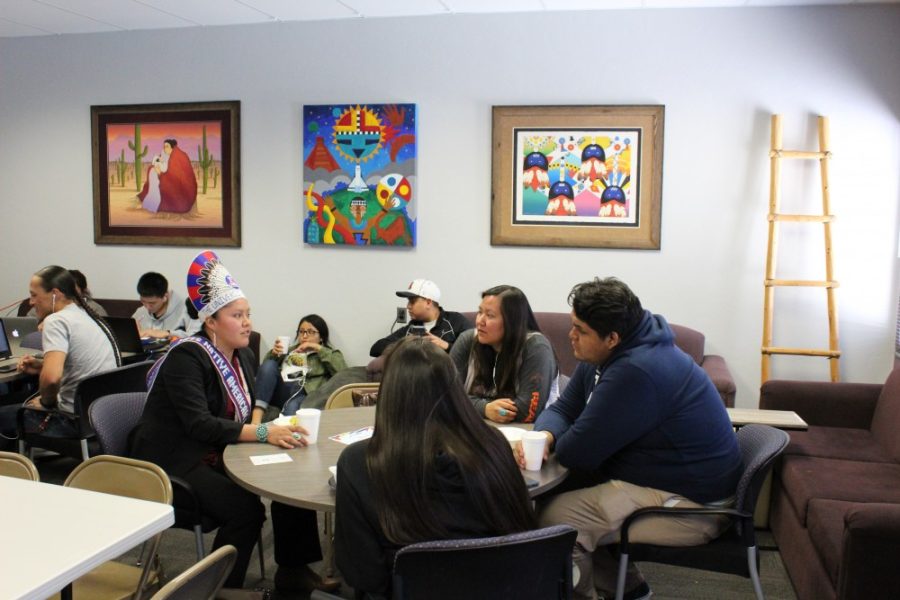 Native University of Arizona students meet with UA Miss Native American royalty on Friday, Feb. 8, at the Native American Student Affairs office in the Robert L. Nugent building.