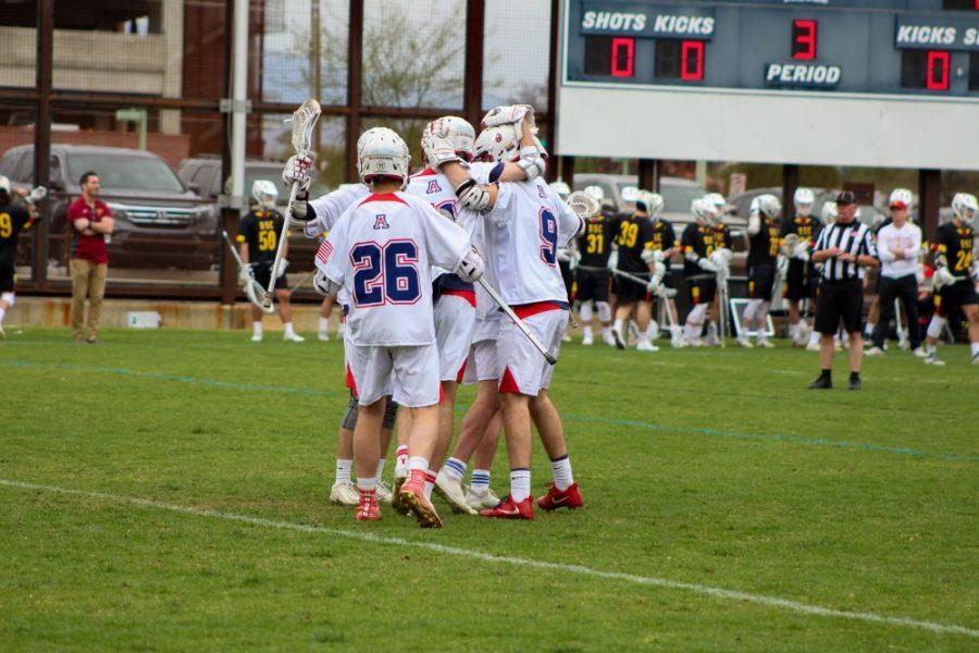 Team celebrating after goal made during the game vs. USC. On Saturday February 10th, the wildcats unfortunately lost to the California team with the score of 9-10.

