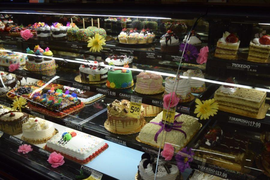 Made to order example cakes on display at Safeway in Tucson, Arizona. Safeway’s bakery has cakes ready to purchase and made to order.
