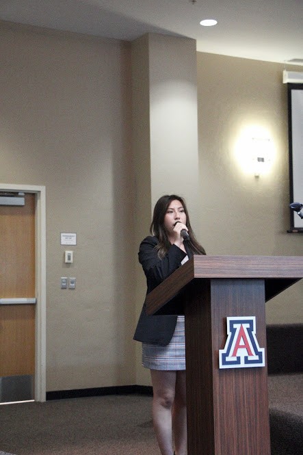 Ana Mendoza is a transfer student and one of five candidates vying for a position as one of three ASUA student body senators. She spoke in front of current ASUA members and the public at a Q&A in the Kiva Auditorium on Wednesday, March 20, 2019.