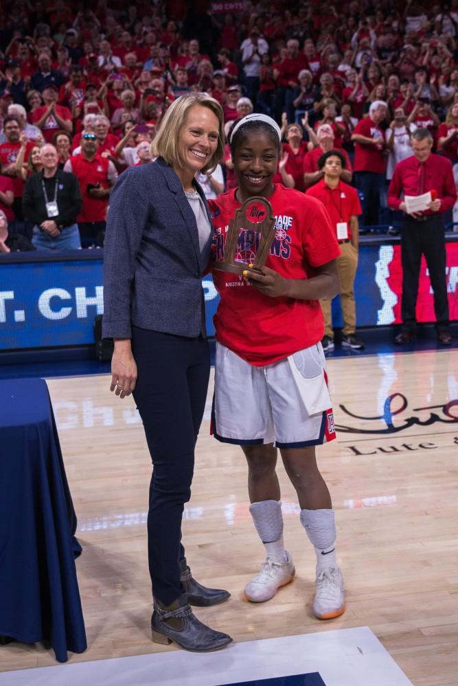Arizona's Aari McDonald is crowned WNIT's MVP after defeating Northwestern in the championship game on Saturday, April 6th in Tucson, Arizona