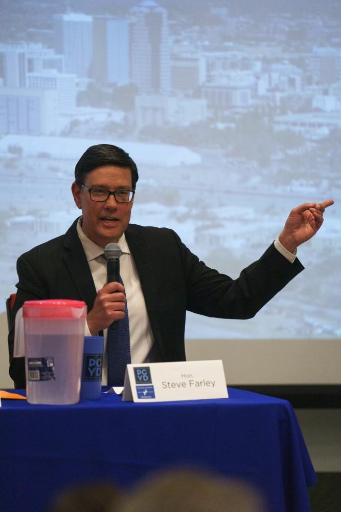 Steve Farley speaks during the Tucson mayoral candidate forum on Apr. 18 in Tucson, Ariz. Farley has worked as a state lawmaker as both a representative in the House as well as in the Senate.