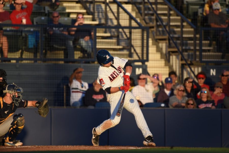 Arizonas junior infielder Camera Cannon at bat during the game against the University of California Berkley Bears on April 13, 2019, at Hi Corbett Field. The game ended in a final score of 7-3, a win for the Bears. 