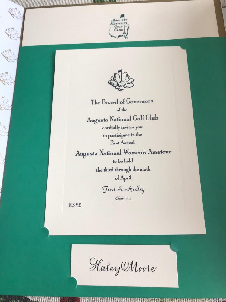 Haley Moore's letter invitation to the Augusta National Women’s Amateur.