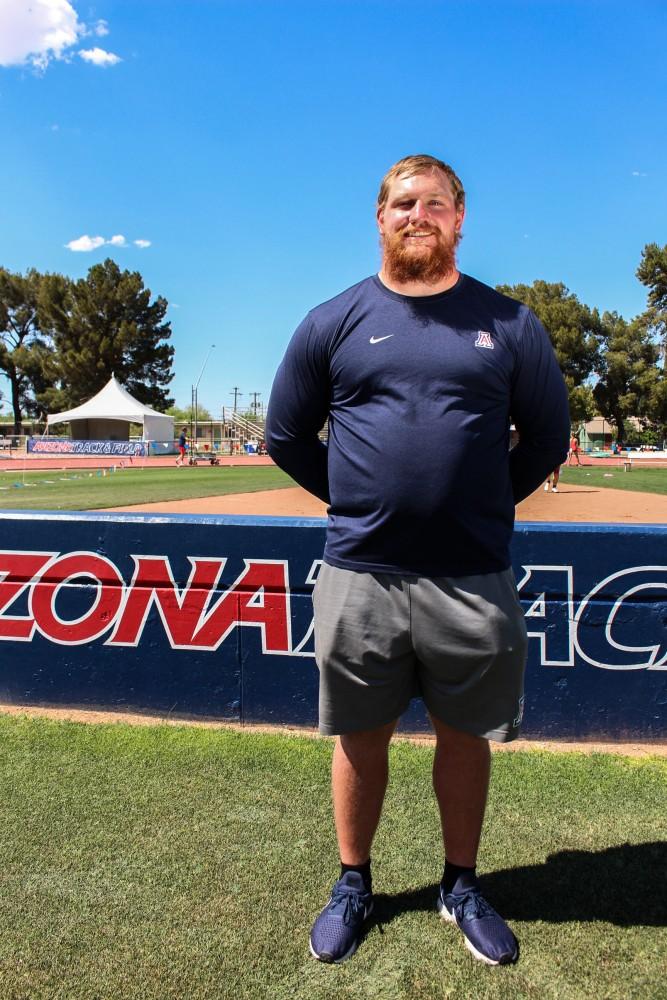  Arizona sophomore Jordan Geist at the U of A track field on Friday April 26, 2019. Geist is a shot put and weight thrower for the Arizona Wildcats.  