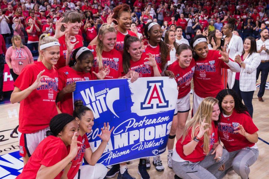Arizona+Womens+Basketball+poses+after+defeating+Northwestern+56-42+in+the+champion+game+on+Saturday%2C+April+6th.+