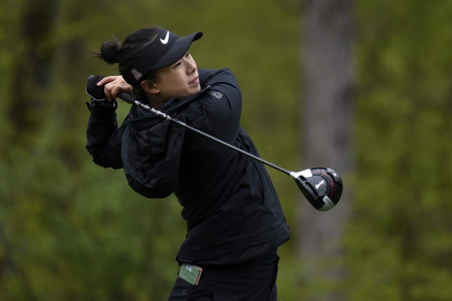 Yu-Sang Hou of the Chinese Taipei plays a tee shot during a practice round for the Augusta National Womens Amateur, Monday, April 1, 2019.