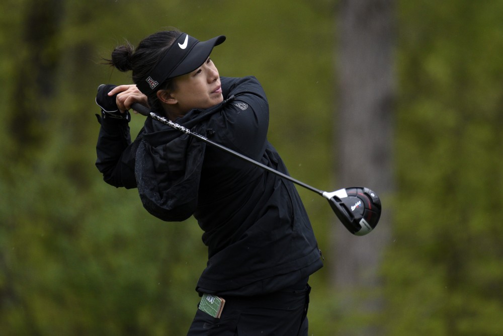 Yu-Sang Hou of the Chinese Taipei plays a tee shot during a practice round for the Augusta National Women's Amateur, Monday, April 1, 2019.