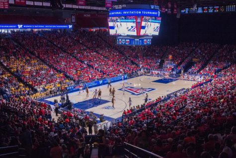 Arizona Women's Basketball draws a crowd of 7,717 on Sunday afternoon for the Elite 8 game vs Wyoming in Tucson, Arizona. 