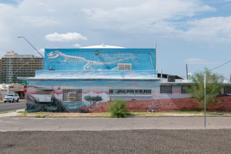 The Dinosaur mural can be found on Helen Street and Main Avenue.