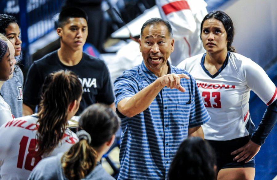 The Arizona volleyball teams head coach Dave Rubio during the Arizona Wildcats vs. Appalachian St. volleyball game on Aug. 30, 2019, in McKale Center in Tucson, Ariz.
(Photo by JB Barrera / for Arizona Athletics)
