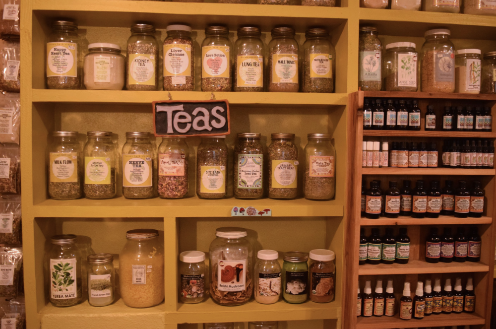 Herbal teas in store at Tucson Herb Store on Fourth Avenue in Downtown Tucson. The store sells teas for boosting metabolism, helping allergies, and other health-related remedies.
