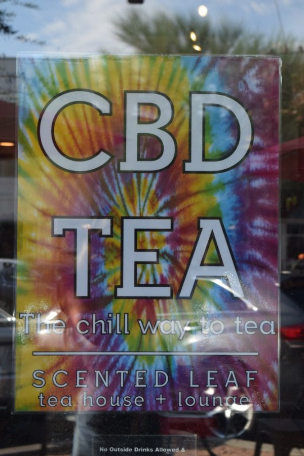  The Scented Leaf on University advertising their new CBD Tea. CBD is a natural remedy that is meant to calm you.