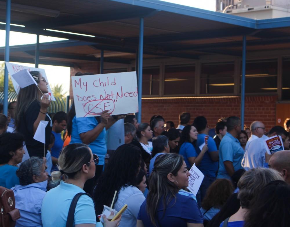 Tucson school district community members, gathered outside the Duffy Family and Community Center on Tuesday, September 10.