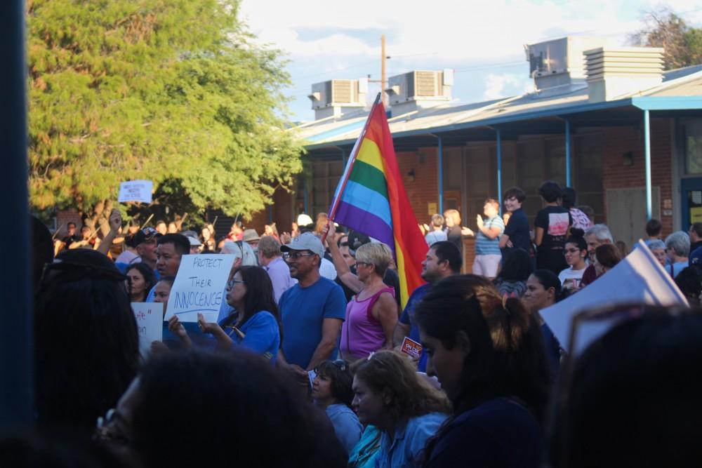 Tucson school district community members, gathered outside the Duffy Family and Community Center on Tuesday, September 10.