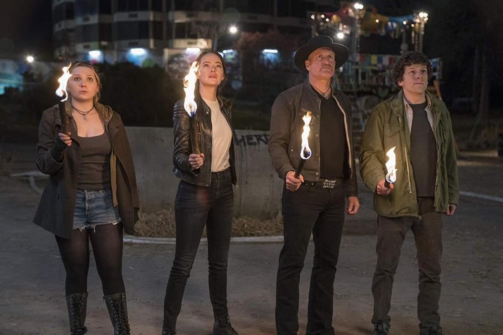 Woody Harrelson, Jesse Eisenberg, Abigail Breslin and Emma Stone in the long-awaited horror-comedy sequel “Zombieland: Double Tap” (2019).