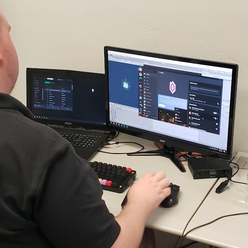 A game developer works on his project during the UA Game Jam on October 5, 2019.