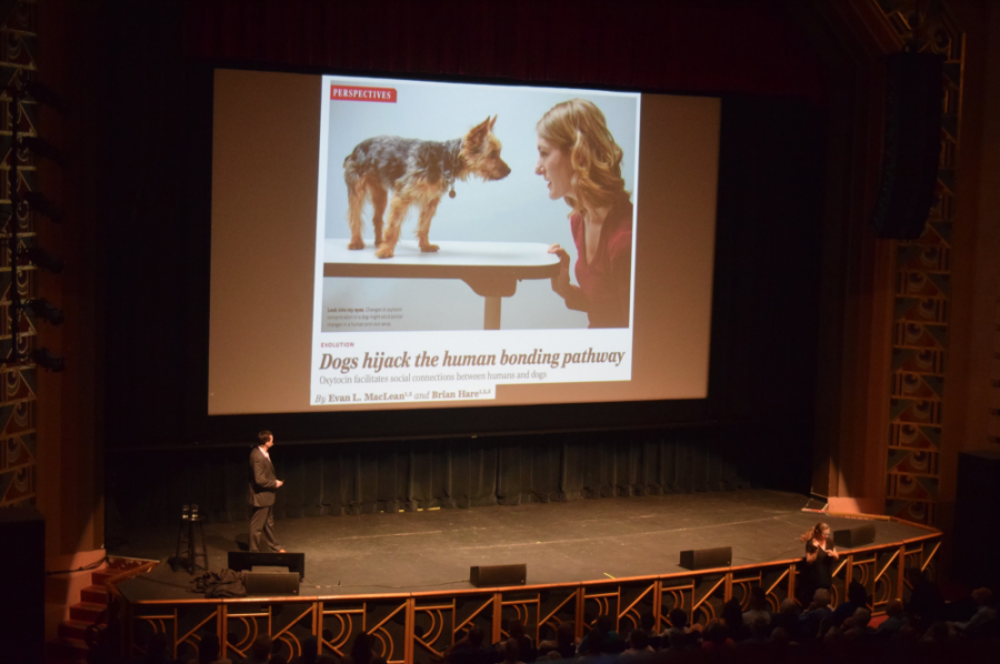 Evan+MacLean+at+the+Animalities+lecture+at+the+Fox+Theater+on+October+3.+MacLean+lectured+about+his+canine+research+as+the+director+of+the+Arizona+Canine+Cognition+Center.