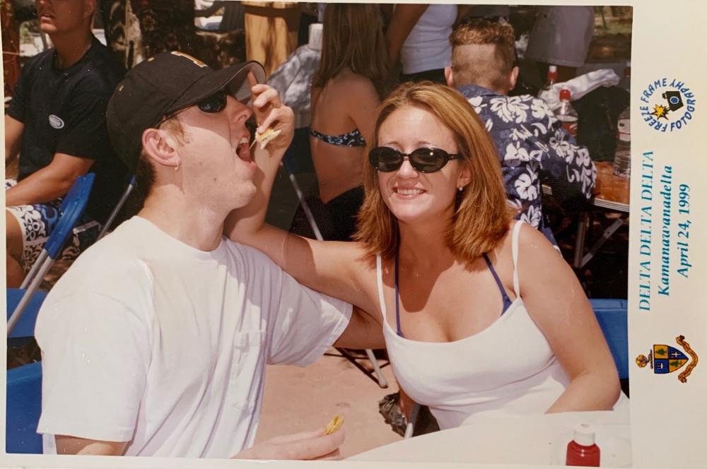  Brian and Jill Huss at a Delta Delta Delta party in 1999. This photo is from fairly early in their relationship. 