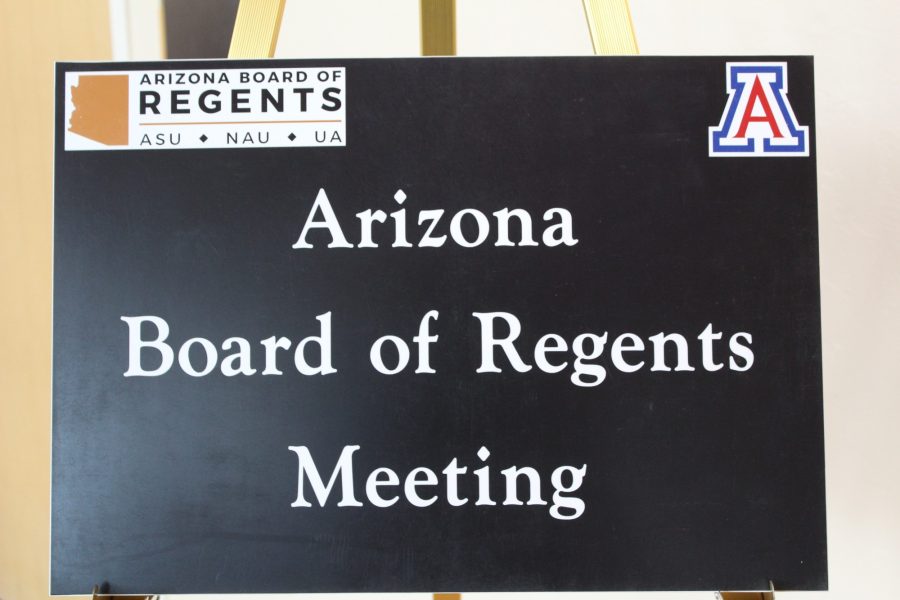 An Arizona Board of Regents meeting sign from Nov. 21, 2019.