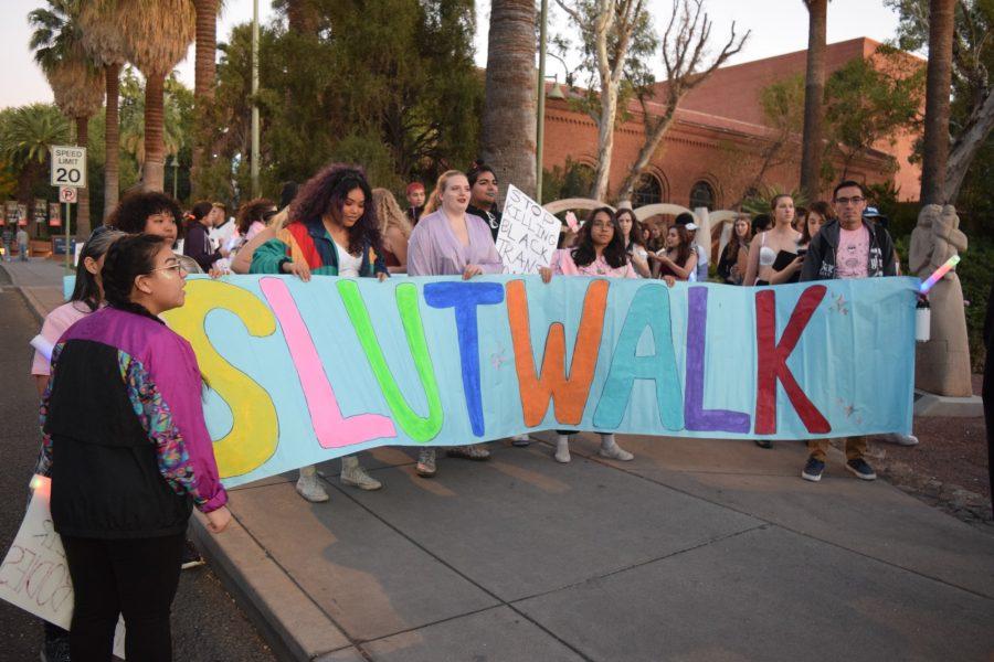 The beginning of the Tucson SlutWalk on November 13. This year, the walk started at the Women’s Plaza of Honor at the University of Arizona and ended at the Rialto Theater.
