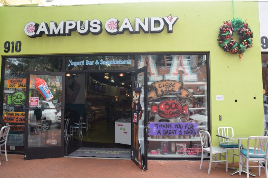 Campus Candy, a self-serve frozen yogurt and candy store on University Boulevard at the University of Arizona. Campus Candy is closing after being on campus for five years.

