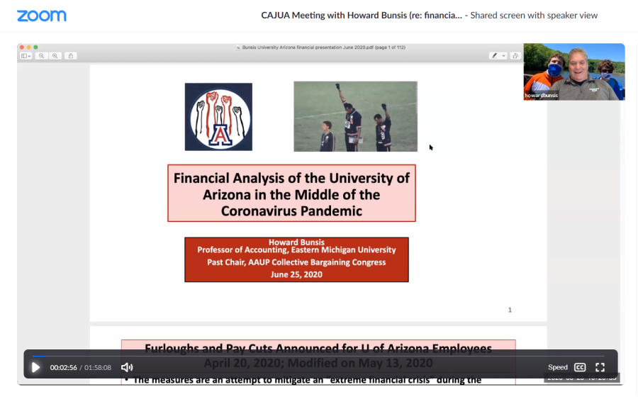 Howard Bunsiss analysis of the University of Arizonas current furlough plan, hosted by the Coalition for Academic Justice at the University of Arizona, is available to watch via CAJUAs website. Courtesy CAJUA.