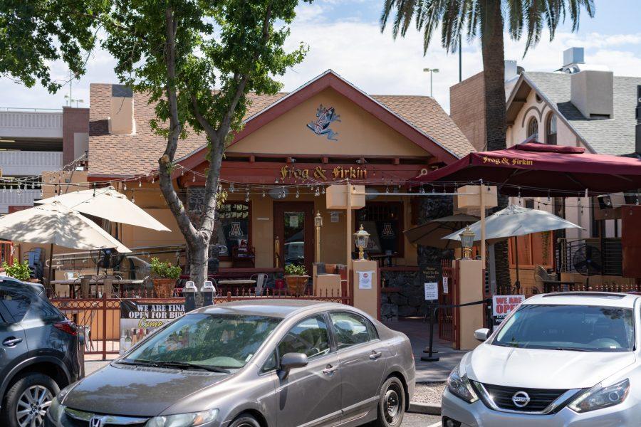 the photo is of the local UA restaurant Frog & Firkin. Additional photos are of the Frog & Firkin greeting sign and the local Tucson restaurant Hi-Fi.