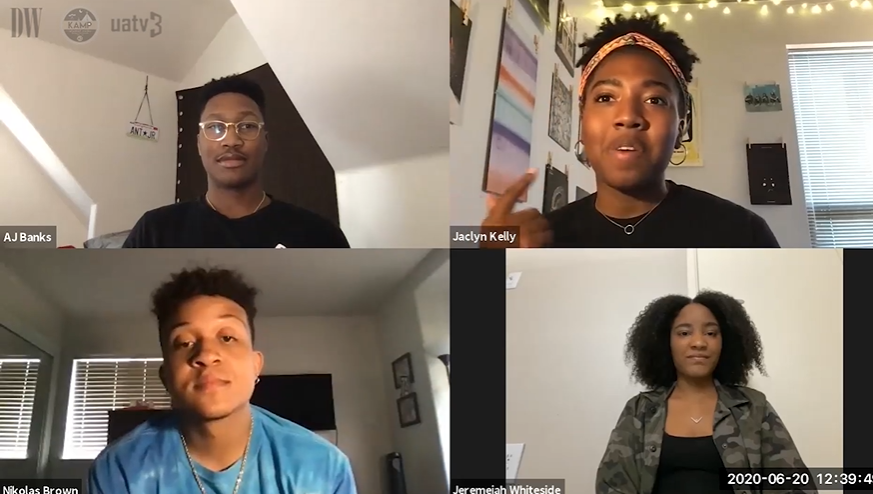 Screenshot from the first episode of Arizona Student Medias collaborative series Black Voices of Tucson. This installment featured Eller African American Honorary and was hosted by KAMP Student Radio Marketing Director Jaclyn Kelly.