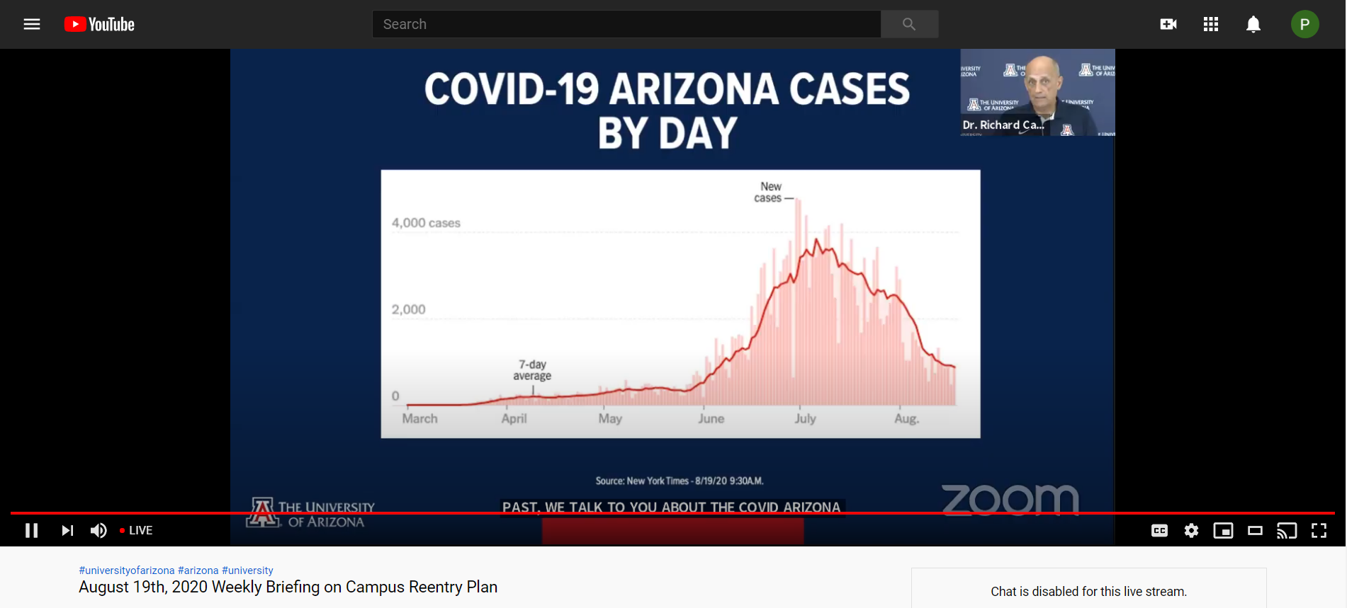 Task Force Director Dr. Richard Carmona discussed the recent downward trend of COVID-19 cases both in Pima County and statewide during the Aug. 19 campus reentry press conference.
