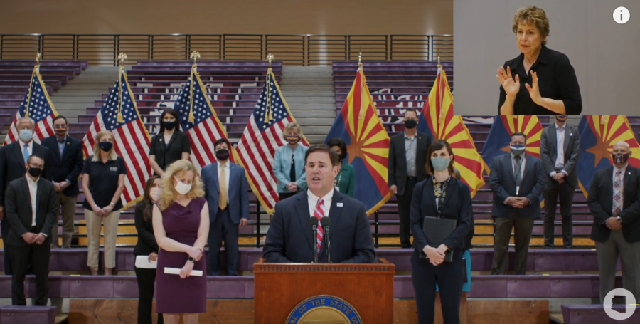 Screenshot of Arizonas Gov. Doug Ducey press conference Sept. 10, where he and spoke about statewide mental health support initiatives and suicide rates in the state. 