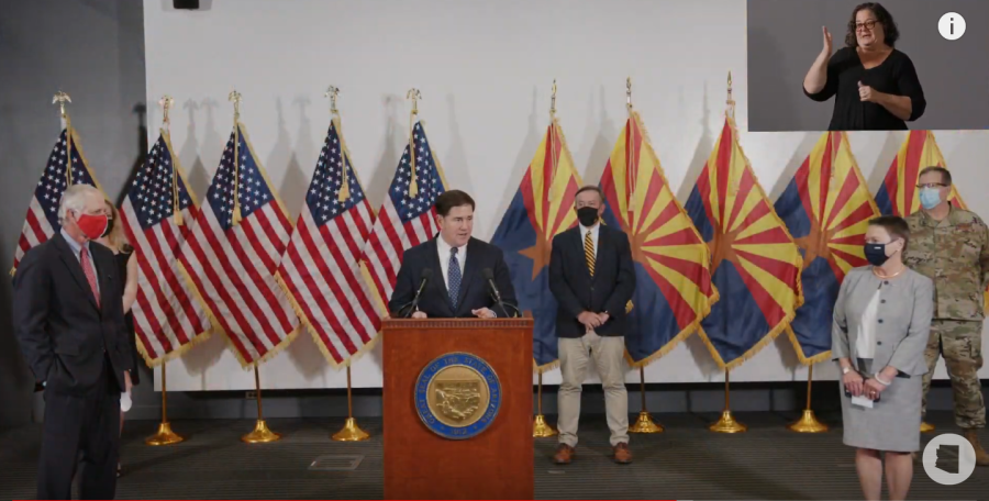 Screenshot of Governor Duceys Sept. 24 press conference, in which all three public Arizona universities gave updates regarding their COVID-19 mitigation efforts. 