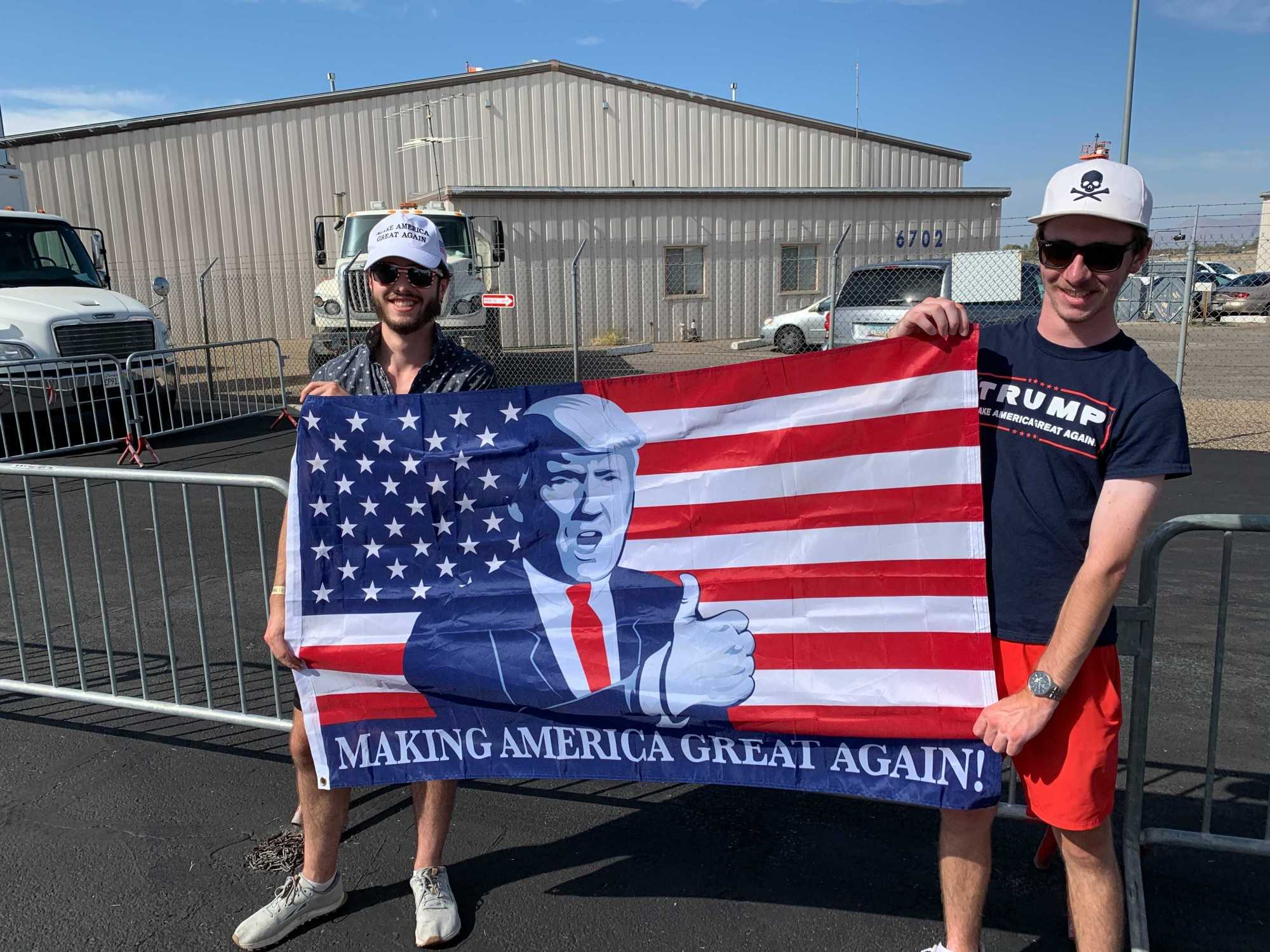 Oliver and Justin, two University of Arizona students, attended the Trump rally Monday, Oct. 19. 