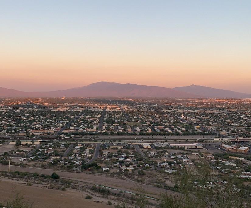 Tucson at sunset from Sentinel Peak (A Mountain). 