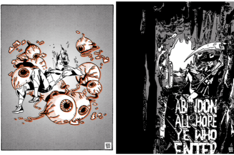 John Konrad's illustrations “Eyeball” and “Demon Dames.” Konrad's work is part of the Carnegiea Literary Magazine's art print sale with all proceeds going to No More Deaths. (Courtest Carnegiea Literary Magazine)